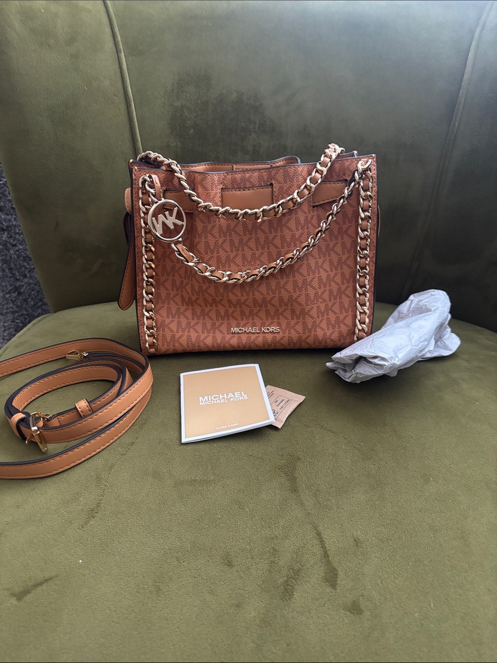 Michael Kors cider color MK Logo Chain-Trim Shoulder Bag - Picture 8 of 11